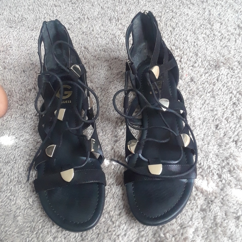 G by GUESS Black Lace Up Lewy Gladiator Sandal